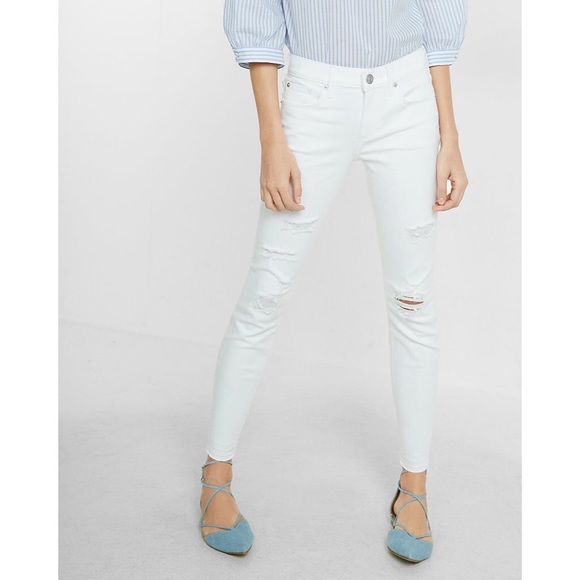 Express Denim - Express💥Mid Rise White Tattered Jean Leggings